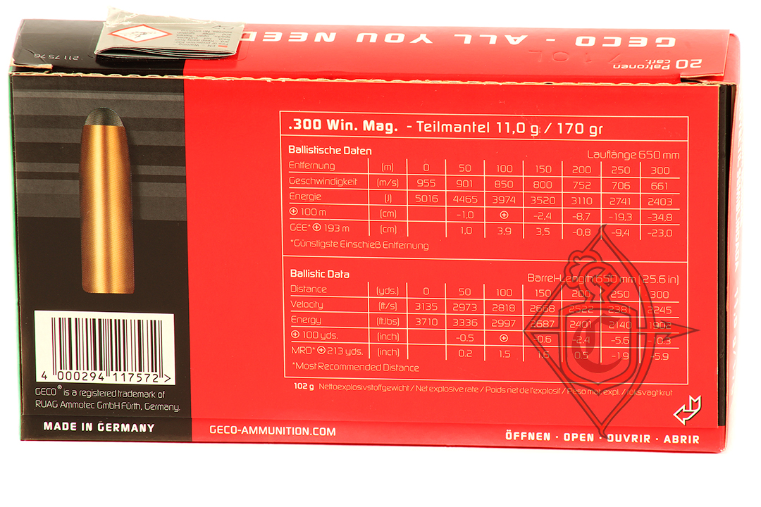 Патрон нарезной GECO .300 Win. Mag. TEILMANTEL